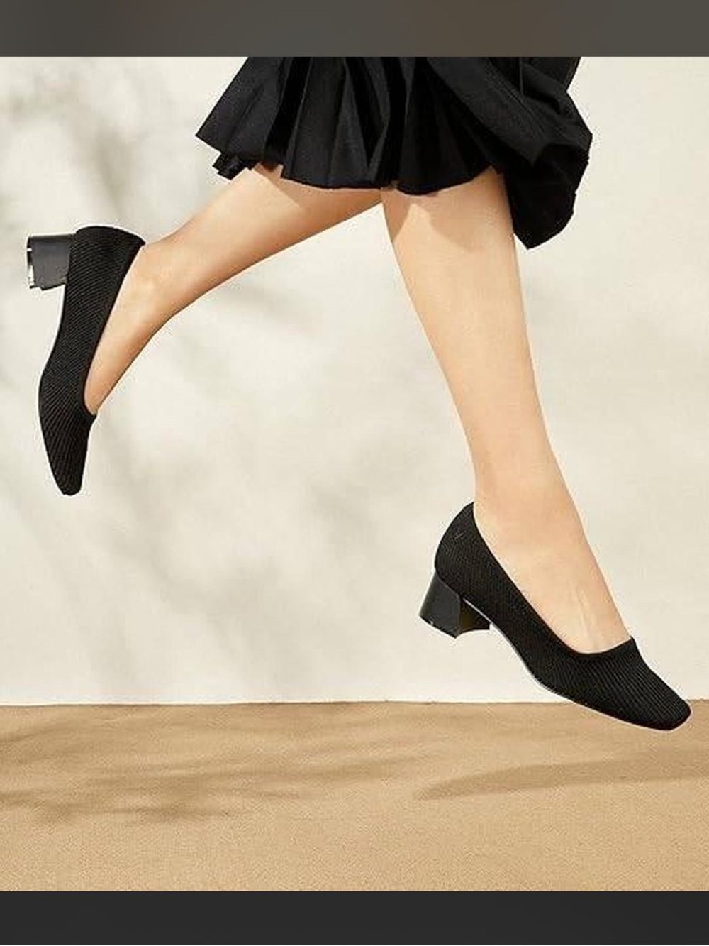 Vivaia Melody 2.0 Square Toe Chunky Heels Deep Ebony Women's 38.5 Knit Ribbed